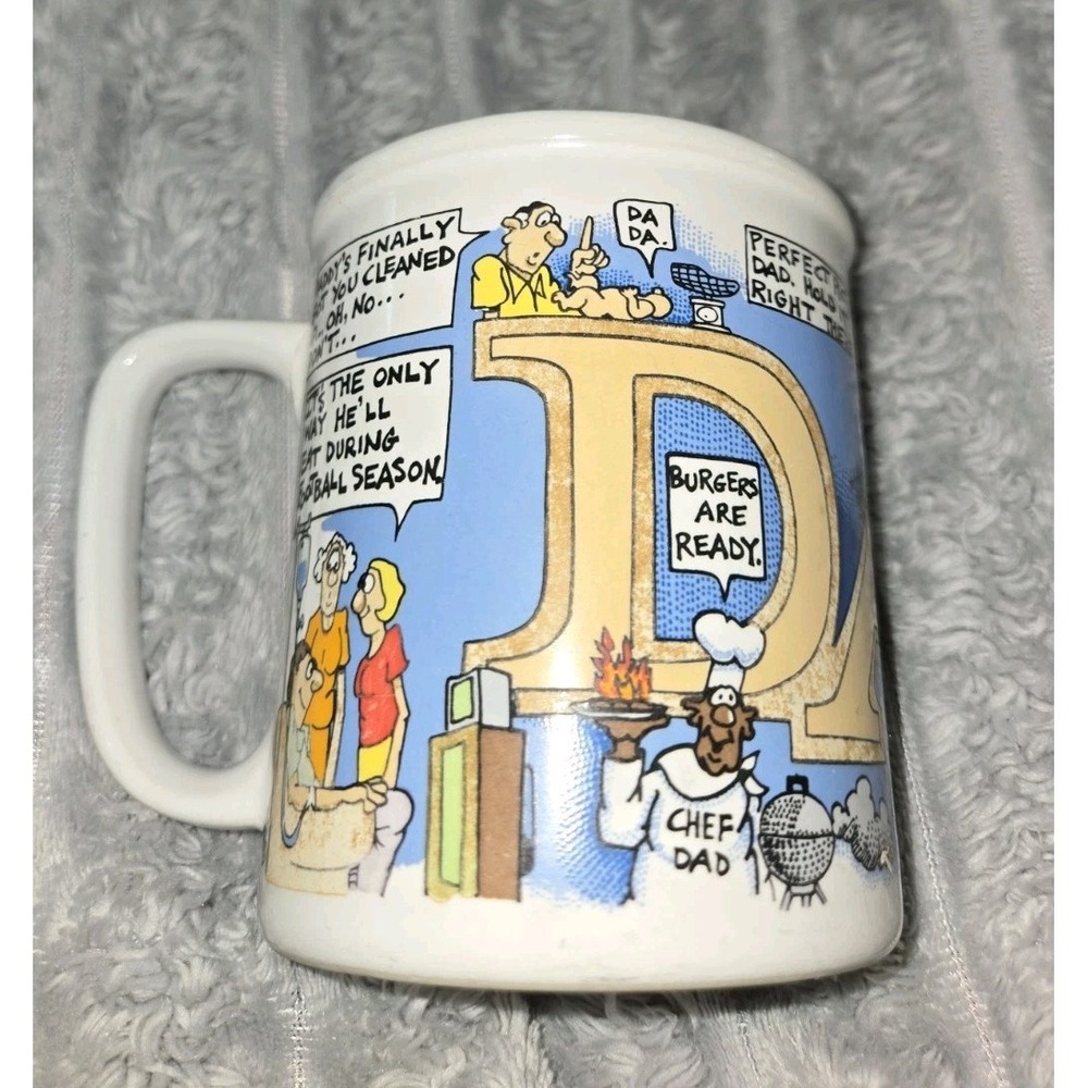 Vintage 1986 Treasure Masters Peter Dad Comic Coffee Mug Made in Japan 80s Humor